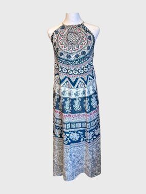 BILLABONG Boho Open Back X-Strap Halter Maxi Dress Size: Med